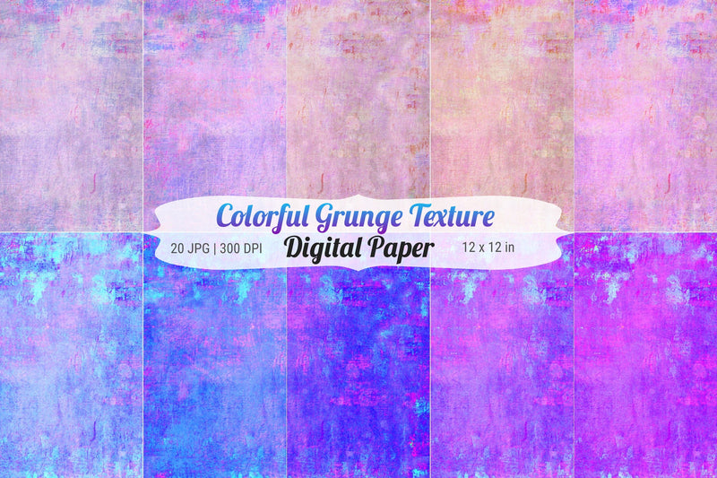 Colorful Grunge Texture Digital Paper Bundle - So Fontsy