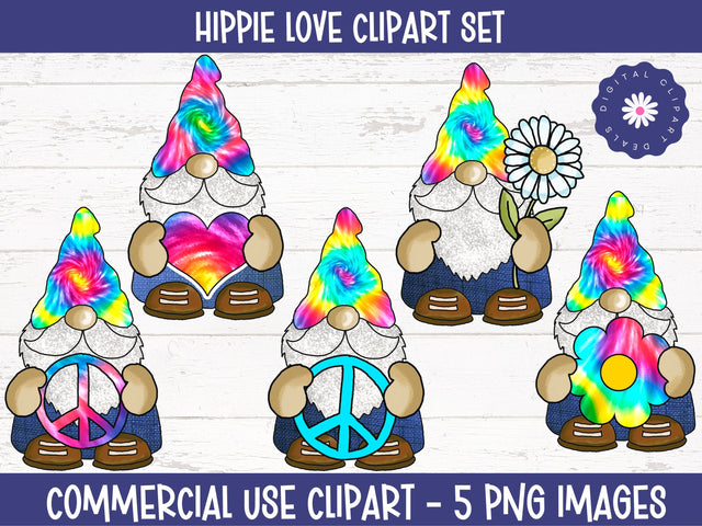 Colorful Hippie Gnomes Clipart Set - Retro Illustration Digital Download Sublimation Digital Clipart Deals 