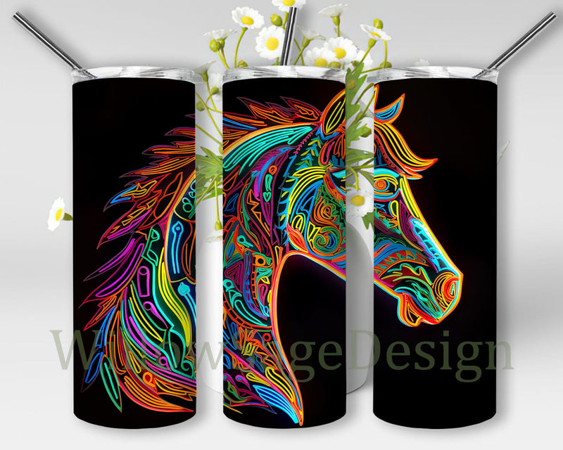 Colorful Horse Neon 20oz Skinny Tumbler Png, Horse Tumbler Wrap Png ...