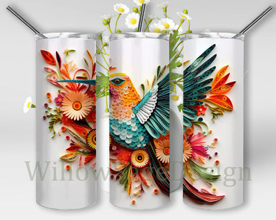 Colorful Hummingbird 20oz Skinny Tumbler Png, Hummingbird Tumbler Wrap Png, Bright Neon Tumbler Wrap, Floral Colorful Hummingbird Tumbler Warp Sublimation WillowSageDesign 