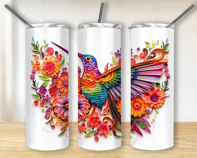 Colorful Hummingbird 20oz Skinny Tumbler Png, Rainbows Watercolor Flower Tumbler, Hummingbird Flowers Tumbler, Colorful Hummingbird Floral Tumbler, Instant Download Png Sublimation BouDesign 