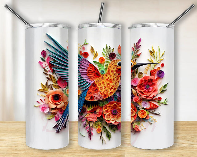 Colorful Hummingbird 20oz Skinny Tumbler Png, Rainbows Watercolor Flower Tumbler, Hummingbird Flowers Tumbler, Colorful Hummingbird Floral Tumbler, Instant Download Png Sublimation BouDesign 