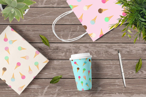 Colorful ice cream waffle cones seamless pattern. Ice cream digital paper Digital Pattern LaBelezoka 