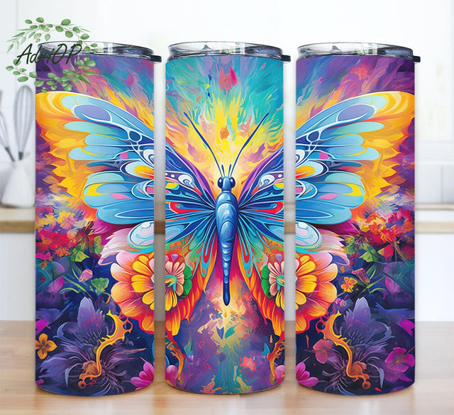 Colorful Large Butterfly 20oz Skinny Tumbler Png, Wings Spread Tumbler, Colorful Butterfly Tumbler, Colorful Butterfly Flowers Tumbler, Butterfly Sublimation Design Sublimation AdriOP 