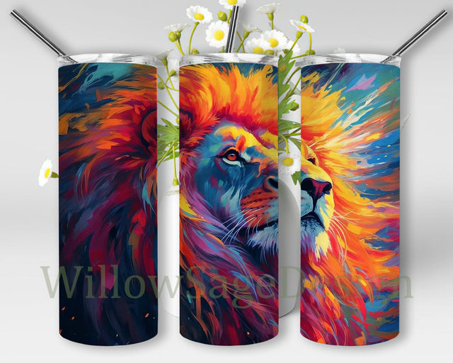 Colorful Lion 20oz Skinny Tumbler Png, Lion Png, Colorful Lion Png, Cute Watercolor Lion Floral Lion Watercolor, Colorful Lion Sublimation Sublimation WillowSageDesign 