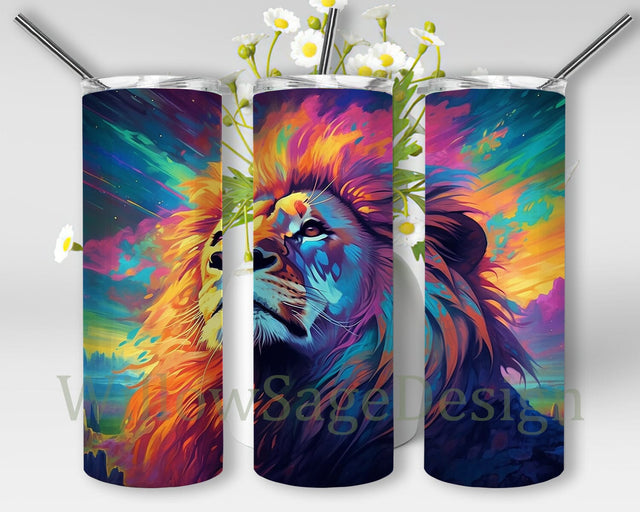 Colorful Lion 20oz Skinny Tumbler Png, Lion Png, Colorful Lion Png, Cute Watercolor Lion Floral Lion Watercolor, Colorful Lion Sublimation Sublimation WillowSageDesign 