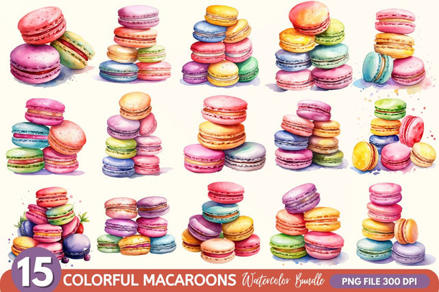 Colorful Macaroons Watercolor Clipart Sublimation Regulrcrative 