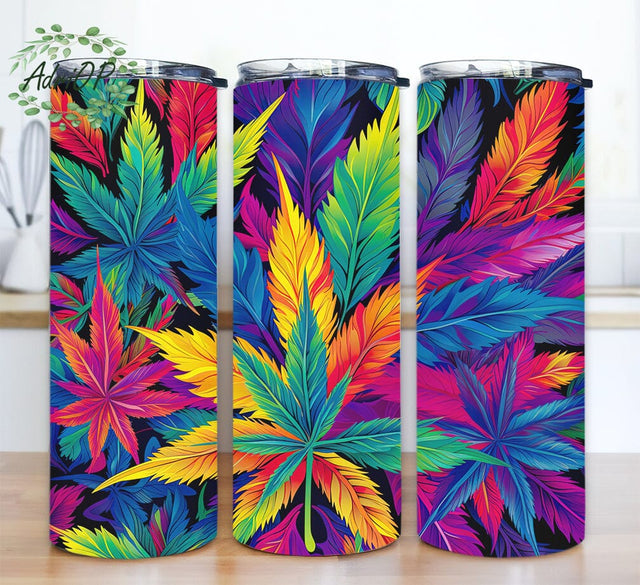 Colorful Marijuana Leaf 20oz Skinny Tumbler Sublimation Design, Neon Weed Marijuana Leaf Tumbler, 3D Colorful Marijuana Leaf Tumbler, Weed Leaves Png Sublimation AdriOP 