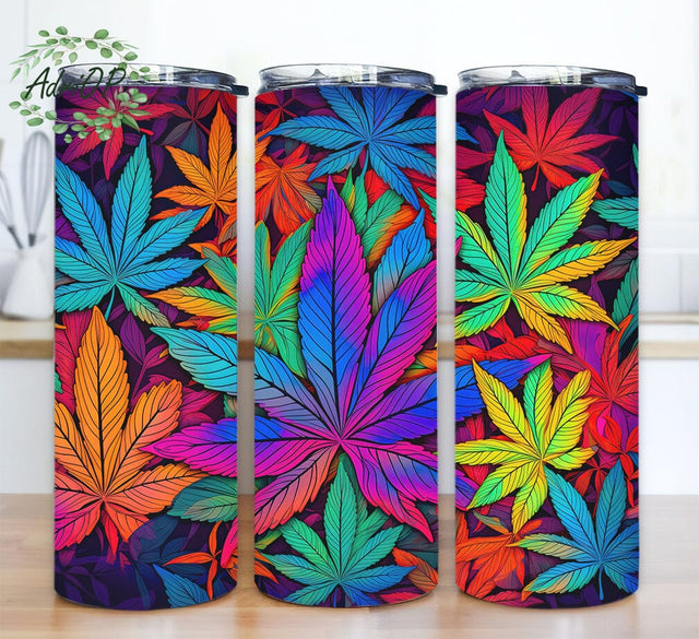 Colorful Marijuana Leaf 20oz Skinny Tumbler Sublimation Design, Neon Weed Marijuana Leaf Tumbler, 3D Colorful Marijuana Leaf Tumbler, Weed Leaves Png Sublimation AdriOP 