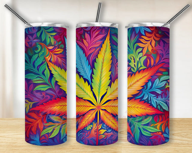Colorful Marijuana Leaf 20oz Skinny Tumbler Sublimation Design, Neon Weed Marijuana Leaf Tumbler, Neon Weed Plant Tumbler, Weed Leaves Png, Marijuana Cannabis Tumbler Sublimation BouDesign 