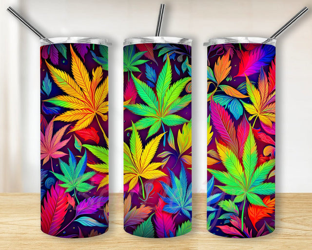 Colorful Marijuana Leaf 20oz Skinny Tumbler Sublimation Design, Neon Weed Marijuana Leaf Tumbler, Neon Weed Plant Tumbler, Weed Leaves Png, Marijuana Cannabis Tumbler Sublimation BouDesign 