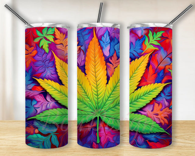 Colorful Marijuana Leaf 20oz Skinny Tumbler Sublimation Design, Neon Weed Marijuana Leaf Tumbler, Neon Weed Plant Tumbler, Weed Leaves Png, Marijuana Cannabis Tumbler Sublimation BouDesign 