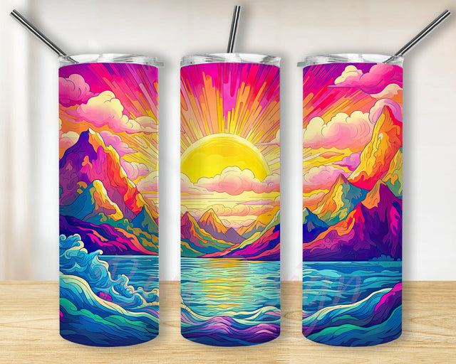 Colorful Mountain Landscape 20oz Skinny Tumbler Png, Sunset Mountain Landscape Tumbler, Rainbow Mountain Tumbler, Mountain Landscape Tumbler, Mountain Tumbler Png Sublimation BouDesign 