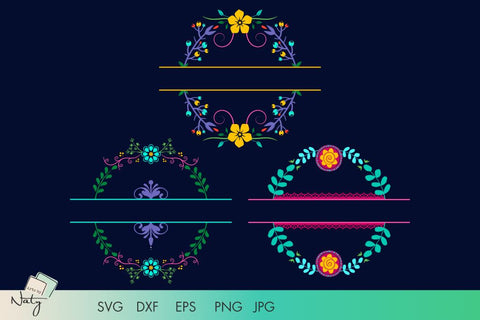 Colorful name split floral frames. SVG Arts By Naty 