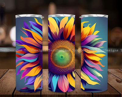 Colorful Neon Sunflower 20oz Tumbler wrap design, Sunflowers 20 oz Skinny Tumbler Sublimation Design, Floral Straight & Tapered Tumbler Wrap PNG, Neon Sunflower Tumbler Sublimation ToriDesigns 