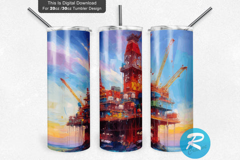 Colorful Oil Rig 20 oz / 30 oz Skinny Tumbler Sublimation Regulrcrative 