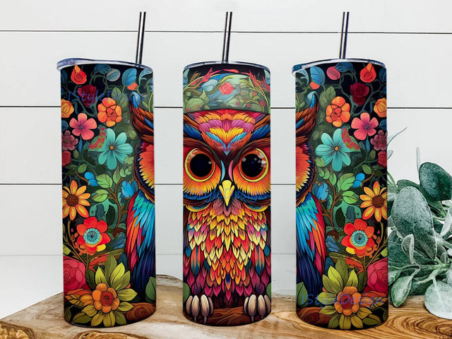 Colorful Owl Flowers 20oz Skinny Tumbler Png, Floral Owl Tumbler, Colorful Sublimation Design Png, Floral Tumbler Wrap, Colorful Owl Tumbler Png Sublimation iStyleDesign 