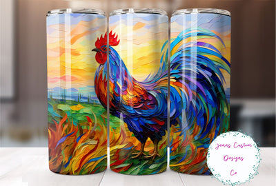 Colorful Painted Rooster, 20 oz Skinny Tumbler Sublimation Design, Digital Download PNG Instant DIGITAL ONLY, Straight Chicken tumbler wrap. Sublimation Jenn Driscoll 