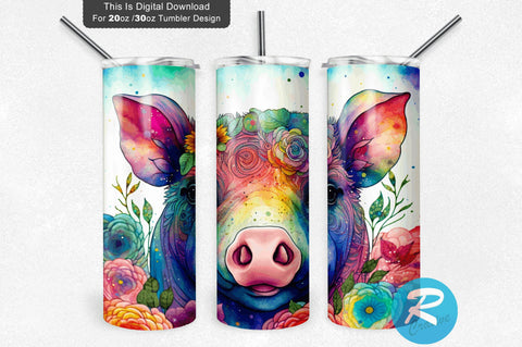 Colorful Piglet Floral 20 oz / 30 oz Tumbler PNG Sublimation Regulrcrative 