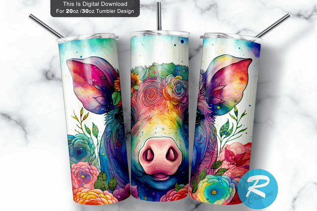 Colorful Piglet Floral 20 oz / 30 oz Tumbler PNG Sublimation Regulrcrative 
