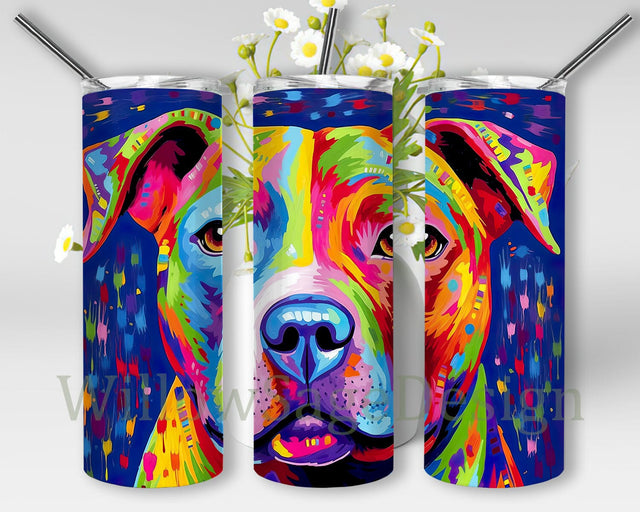 Colorful Pit Bull 20oz Skinny Tumbler Png, American Pit Bull Dog Tumbler, Dog, Neon Painted Pit Bull Tumbler Png, Rainbow Alcohol Ink Pit Bull Tumbler Wrap Sublimation WillowSageDesign 