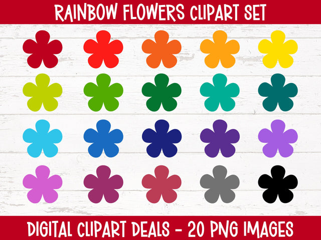 Colorful Rainbow Flowers Clipart - 20 PNGs for Crafters, DIY, Teachers & Parents Sublimation Digital Clipart Deals 
