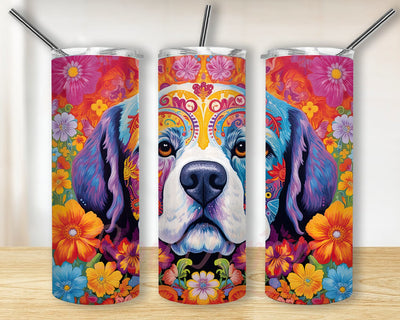 Colorful Saint Bernard 20oz Skinny Tumbler Png, Cute Colorful Saint Bernard Tumbler, Floral Tumbler Png, Dog With Flowers, Painted Colorful Cute Dog Graphic Sublimation BouDesign 