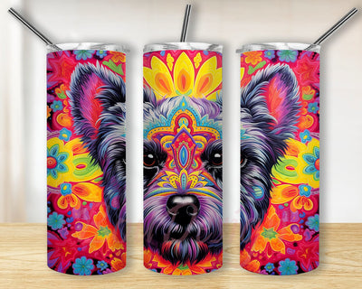 Colorful Schnauzer Flowers 20oz Skinny Tumbler Png, Schnauzer Lover Tumbler, Colorful Schnauzer Tumbler, Dog With Flowers, Painted Colorful Cute Dog Graphic Sublimation BouDesign 
