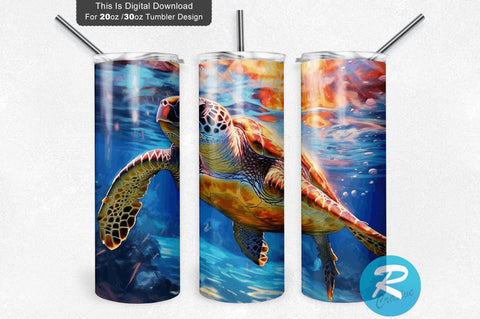 Colorful Sea Turtle 20 oz / 30 oz Skinny Tumbler Sublimation Regulrcrative 