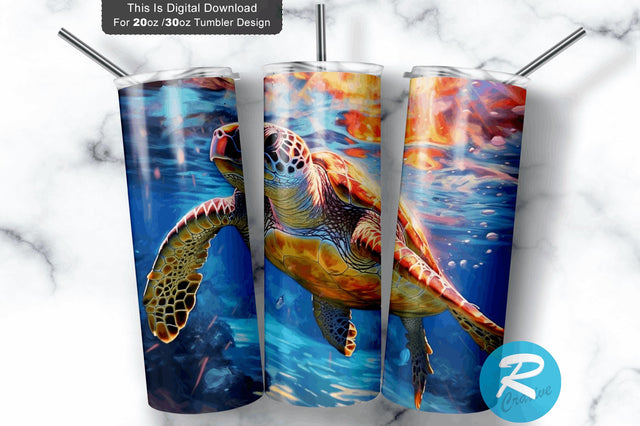 Colorful Sea Turtle 20 oz / 30 oz Skinny Tumbler Sublimation Regulrcrative 