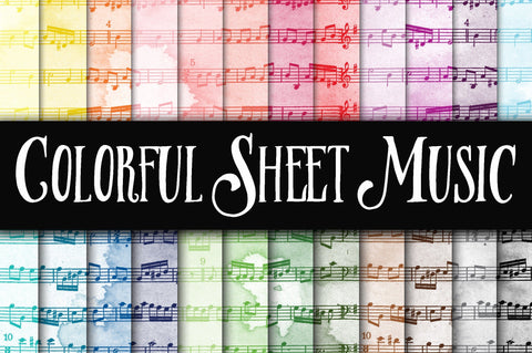 Colorful Sheet Music Digital Papers Sublimation Old Market 