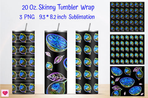 Colorful Skinny Tumbler Sublimation. Neon Lemon Tumbler Wrap Sublimation Kseniia designer 