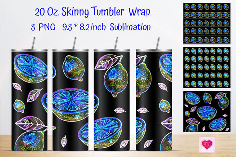 Colorful Skinny Tumbler Sublimation. Neon Lemon Tumbler Wrap Sublimation Kseniia designer 