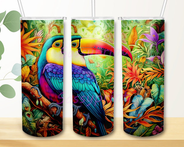 Colorful Toucan Bird Hawaiian 20oz Skinny Tumbler Png, Tropical Animal Toucan Tumbler, Toucan Tumbler Wrap, Tropical Bird Tumbler, Watercolor Toucan Tumbler Wrap Sublimation sassyprint 