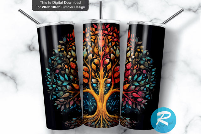 Colorful Tree of Life Yoga 20 oz / 30 oz Skinny Tumbler Sublimation Regulrcrative 