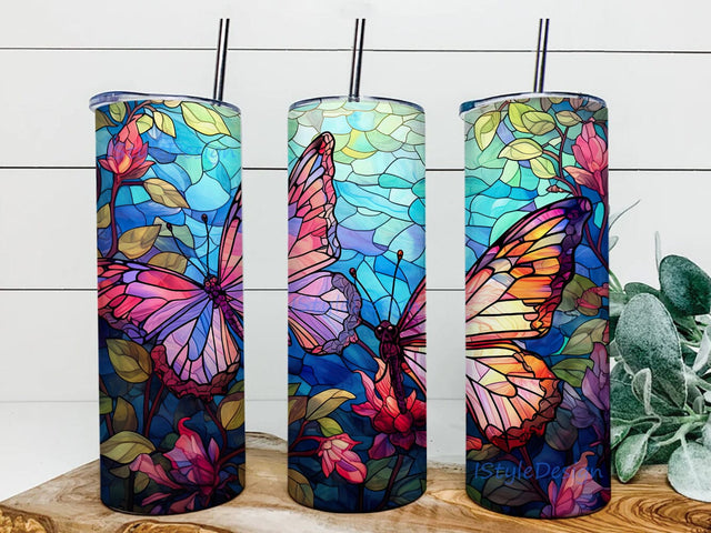 Colorful Two Butterflies 20oz Skinny Tumbler Png, Adorable Fluttering Colorful Two Butterflies Wings Tumbler, Butterflies Tumbler Design, Butterflies Tumbler Png Sublimation iStyleDesign 