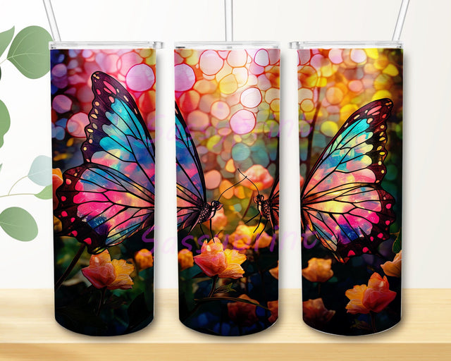 Colorful Two Butterflies 20oz Skinny Tumbler Png, Adorable Fluttering Colorful Two Butterflies Wings Tumbler, Butterflies Tumbler Design, Butterflies Tumbler Png Sublimation sassyprint 