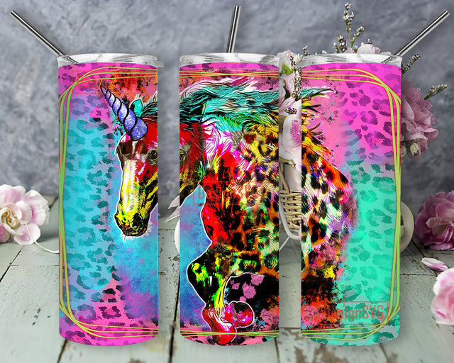 Colorful Unicorn Tumbler Png Sublimation Design 20oz Skinny Tumbler Png, Leopard Unicorn Tumbler Png, Unicorn Tumbler Png, Digital Download Sublimation DesignSVG 