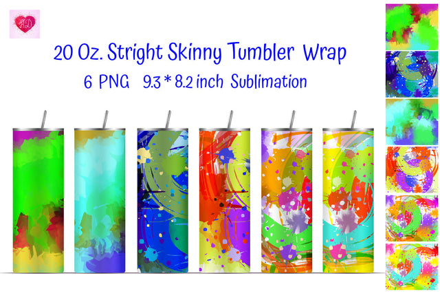 Colorful Watercolor 20 Oz Straight Skinny Tumbler Design Sublimation Kseniia designer 