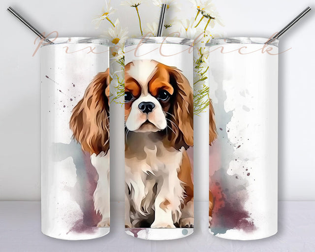 Colorful Watercolor Dog 20oz Skinny Tumbler Wrap, Watercolor Dog Tumbler, Watercolor Dog Tumbler Wrap, Animal Sublimation Tumbler, Cute Baby Colorful Png Sublimation PixelChick 