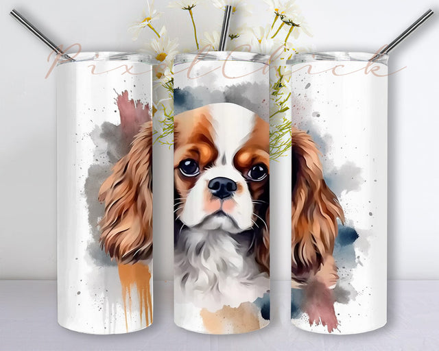 Colorful Watercolor Dog 20oz Skinny Tumbler Wrap, Watercolor Dog Tumbler, Watercolor Dog Tumbler Wrap, Animal Sublimation Tumbler, Cute Baby Colorful Png Sublimation PixelChick 