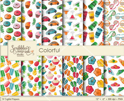 Colorful, Whimsical Digital Patterns/Paper Pack (Copy) Scribbles ink 