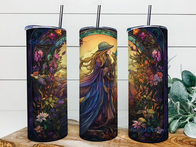 Colorful Witch 20oz Skinny Tumbler Png, Beautiful Colorful Witch Framed Vector Flowers, Colorful Witch Flowers Tumbler, Halloween Coffee Tumbler, Witch Sublimation Tumbler Sublimation iStyleDesign 