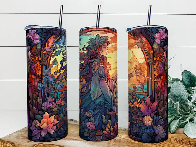 Colorful Witch 20oz Skinny Tumbler Png, Beautiful Colorful Witch Framed Vector Flowers, Colorful Witch Flowers Tumbler, Halloween Coffee Tumbler, Witch Sublimation Tumbler Sublimation iStyleDesign 