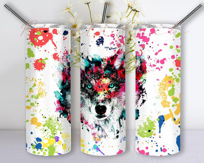 Colorful Wolf 20oz Skinny Tumbler, Tumbler Sublimation, Wolf Tumbler PNG, Wolves Sublimation Design Straight Skinny Tumbler PNG Sublimation PixelChick 