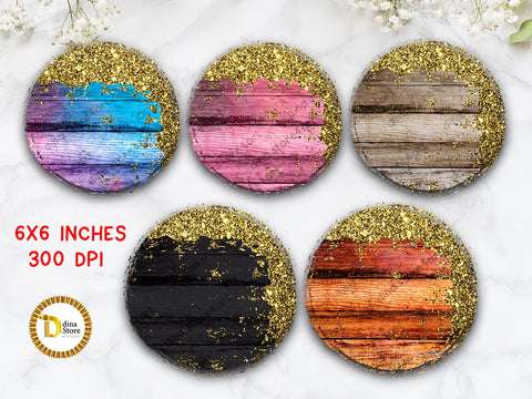 Colorful wooden circles & Golden glitter Bundle Sublimation Dina.store4art 