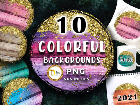 Colorful wooden circles & Golden glitter Bundle Sublimation Dina.store4art 