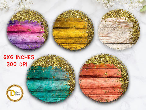 Colorful wooden circles & Golden glitter Bundle Sublimation Dina.store4art 