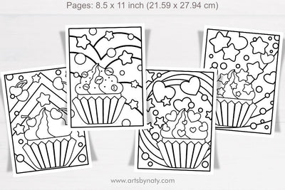 Coloring pages for kids cupcake party. SVG Arts By Naty 