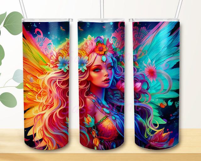 Colors Beautiful Fairy 20oz Skinny Tumbler Sublimation Design, Fairy Floral Magical Tumbler, Colorful Fairy Tumbler, Fairy Neon Tumbler, Watercolor Tumbler Wrap Sublimation sassyprint 